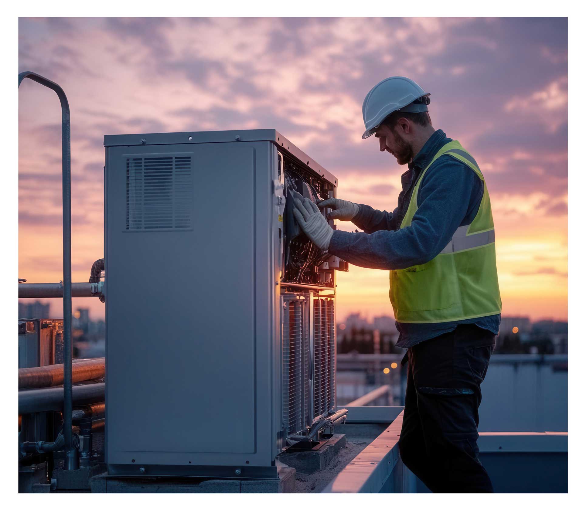 HVAC Services worker maintaining equipment